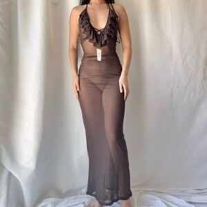 Superdown Revolve Brown Mesh Coverup Maxi Dress